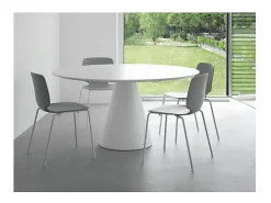 Mesa de comedor redonda de polietileno blanco con tablero de madera blanca Kizola-Diámetro 130 cm