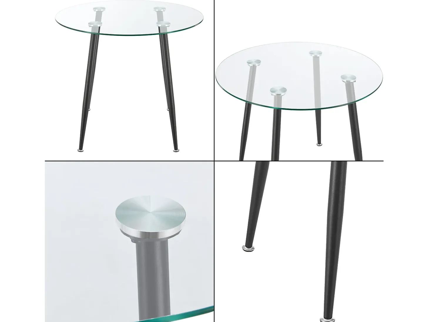 Mesa de comedor redonda de cristal templado y acero 75 x 87 cm negro transparente 03_0008707