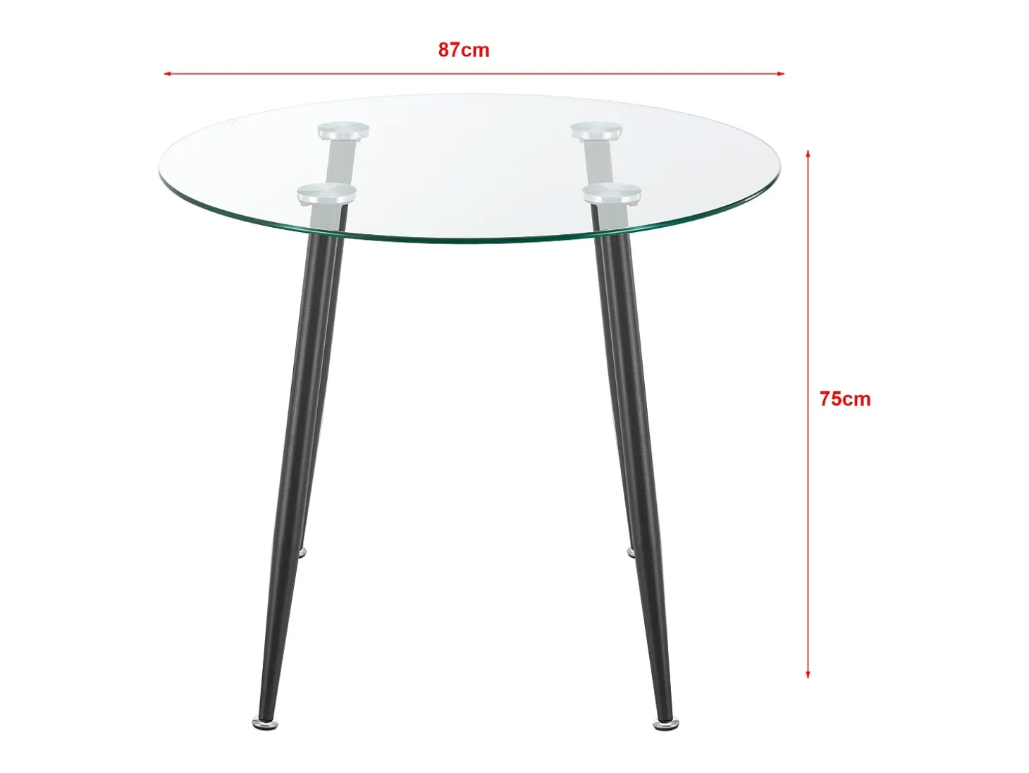 Mesa de comedor redonda de cristal templado y acero 75 x 87 cm negro transparente 03_0008707