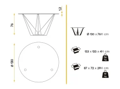 Mesa de comedor redonda de diseño Bazika de 130 cm con cristal templado y patas de acero cromado