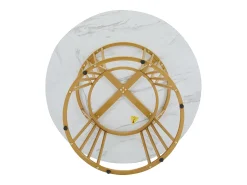 Mesa de comedor redonda, diseño de mármol, estructura de metal, adecuada para restaurante, comedor, color dorado.