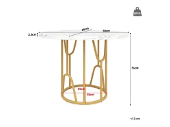 Mesa de comedor redonda, diseño elegante, MDF marmolado, patas doradas (80x80x76 cm)