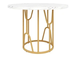 Mesa de comedor redonda, diseño elegante, MDF marmolado, patas doradas (80x80x76 cm)