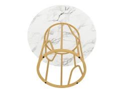 Mesa de comedor redonda, diseño elegante, MDF marmolado, patas doradas (80x80x76 cm)