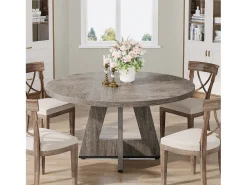 Mesa de comedor redonda de 120 cm para cocina, salón de comedor y sala de estar, color gris (solo la mesa)