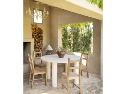 Mesa de comedor redonda de microcemento en tono blanco roto DECOWOOD de Ø160x75cm - LUCÍA - DECOWOOD
