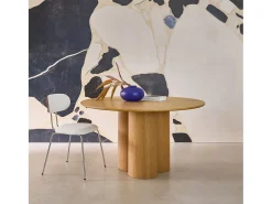 Mesa de comedor redonda de madera de hevea con 4 plazas, 130cm natural