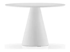 Mesa de comedor redonda de polietileno blanco con tablero de madera blanca Kizola-Diámetro 160 cm