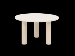 Mesa de comedor redonda de madera maciza tono roble oscuro y patas de microcemento en tono tierra DECOWOOD de Ø120x75cm - LUCÍA - DECOWOOD