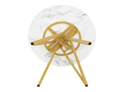 Mesa de comedor redonda de 100 cm con tablero de MDF efecto mármol y patas de metal dorado - para cocina y salón