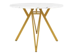 Mesa de comedor redonda de 100 cm con tablero de MDF efecto mármol y patas de metal dorado - para cocina y salón