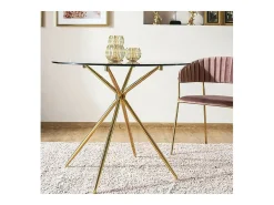 Mesa de comedor redonda de diseño de 80 cm con tablero de cristal Puppis