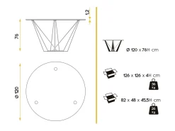 Mesa de comedor redonda de diseño Bazika de 120 cm con cristal templado y patas de acero negro