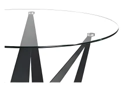 Mesa de comedor redonda de diseño Bazika de 120 cm con cristal templado y patas de acero negro