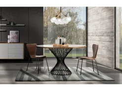 Mesa de comedor redonda de madera y metal moderna Joyce