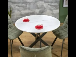 Mesa de comedor redonda de 100 cm con tablero de mármol blanco y patas negras EDGAR 2