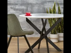Mesa de comedor redonda de 100 cm con tablero de mármol blanco y patas negras EDGAR 2