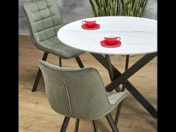 Mesa de comedor redonda de 100 cm con tablero de mármol blanco y patas negras EDGAR 2