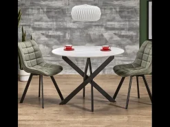 Mesa de comedor redonda de 100 cm con tablero de mármol blanco y patas negras EDGAR 2