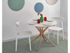 Mesa de comedor redonda extensible 90cm Jubi Verde Salvia | Pata de fresno