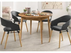 Mesa de comedor redonda extensible Kundy de 93 a 123 cm en madera maciza de roble