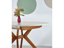 Mesa de comedor redonda extensible 120cm Biju Marrón Beige Roble
