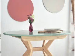 Mesa de comedor redonda extensible 120cm Biju Marrón Beige Roble
