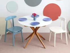 Mesa de comedor redonda extensible 100cm 5 personas Jubi Marrón Beige | Pata de fresno