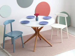 Mesa de comedor redonda extensible 100cm 5 personas Jubi Blanca | Pata de fresno teñida de roble