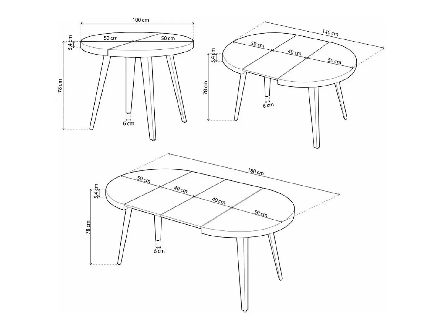 Mesa de comedor redonda extensible de 76x100x100-180 cm de madera oscura Skadi