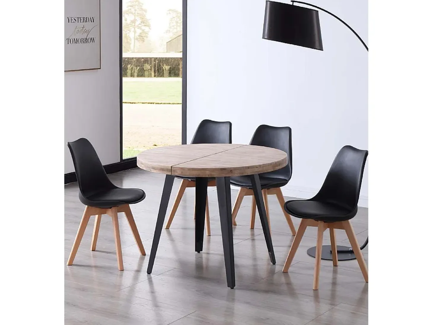 Mesa de comedor redonda extensible de 76x100x100-180 cm de madera oscura Skadi