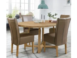 Mesa de comedor redonda extensible de 100 a 130 cm en madera maciza de roble Mobalpy