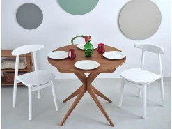 Mesa de comedor redonda extensible 90cm Jubi Nogal
