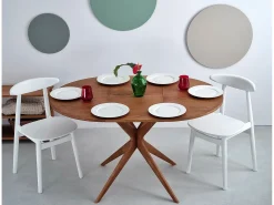 Mesa de comedor redonda extensible 90cm Jubi Nogal