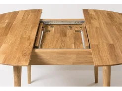 Mesa de comedor redonda extensible de 100 a 130 cm en madera maciza de roble Kundy
