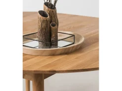 Mesa de comedor redonda extensible de 100 a 130 cm en madera maciza de roble Kundy