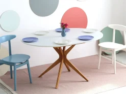 Mesa de comedor redonda extensible 100cm 5 personas Jubi Blanca | Pata de fresno