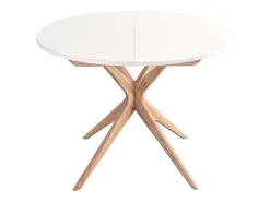 Mesa de comedor redonda extensible 100cm 5 personas Jubi Blanca | Pata de fresno