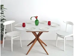 Mesa de comedor redonda extensible 90cm Jubi Blanco Tiza | Pata de fresno teñida de roble