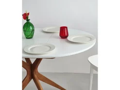 Mesa de comedor redonda extensible 90cm Jubi Blanco Tiza | Pata de fresno teñida de roble