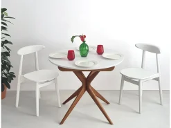 Mesa de comedor redonda extensible 90cm Jubi Blanco Tiza | Pata de fresno teñida de roble