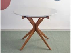 Mesa de comedor redonda extensible 90cm Jubi Rosa Antiguo | Pata de fresno teñida de roble