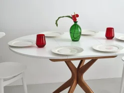 Mesa de comedor redonda extensible 90cm Jubi Rosa Antiguo | Pata de fresno teñida de roble