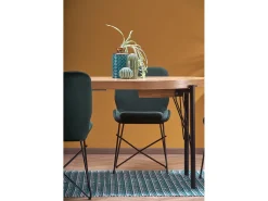 Mesa de comedor redonda extensible de 100-300 cm con tablero chapado en roble y patas de metal AYA