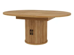 Mesa de comedor redonda extensible - Mesa extensible con 2 puertas y 6 patas ajustables - nogal - para comedor y sala de estar