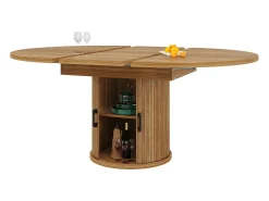 Mesa de comedor redonda extensible - Mesa extensible con 2 puertas y 6 patas ajustables - nogal - para comedor y sala de estar