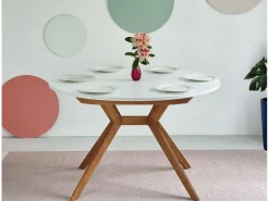 Mesa de comedor redonda extensible 110cm Biju Marrón Beige Roble