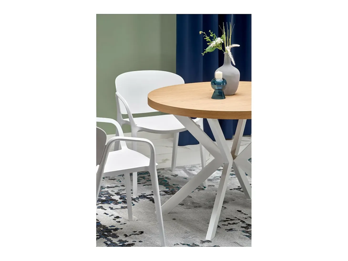 Mesa de comedor redonda extensible NORMA blanca y roble 100-250cm