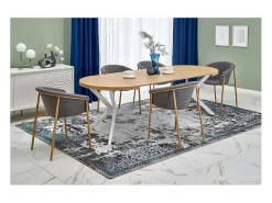 Mesa de comedor redonda extensible NORMA blanca y roble 100-250cm