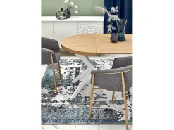 Mesa de comedor redonda extensible NORMA blanca y roble 100-250cm